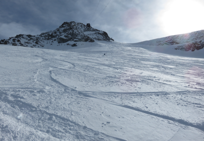 Getting turns in from the top of Grands Montets