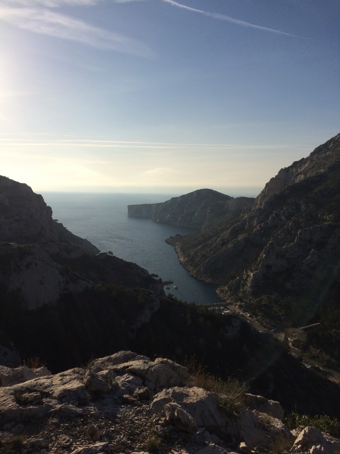 View of the calanque from the approach to the route